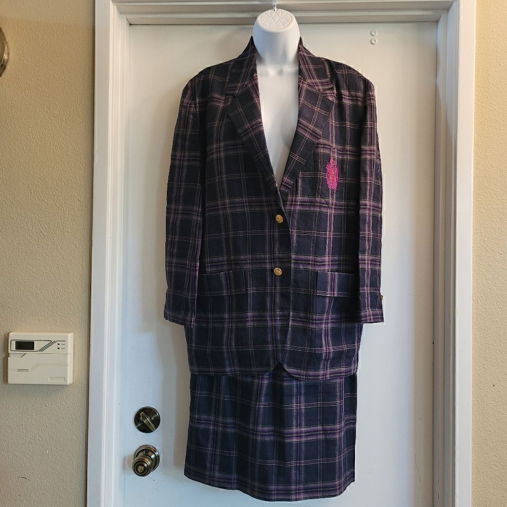 Vintage academia plaid suit with original gold buttons